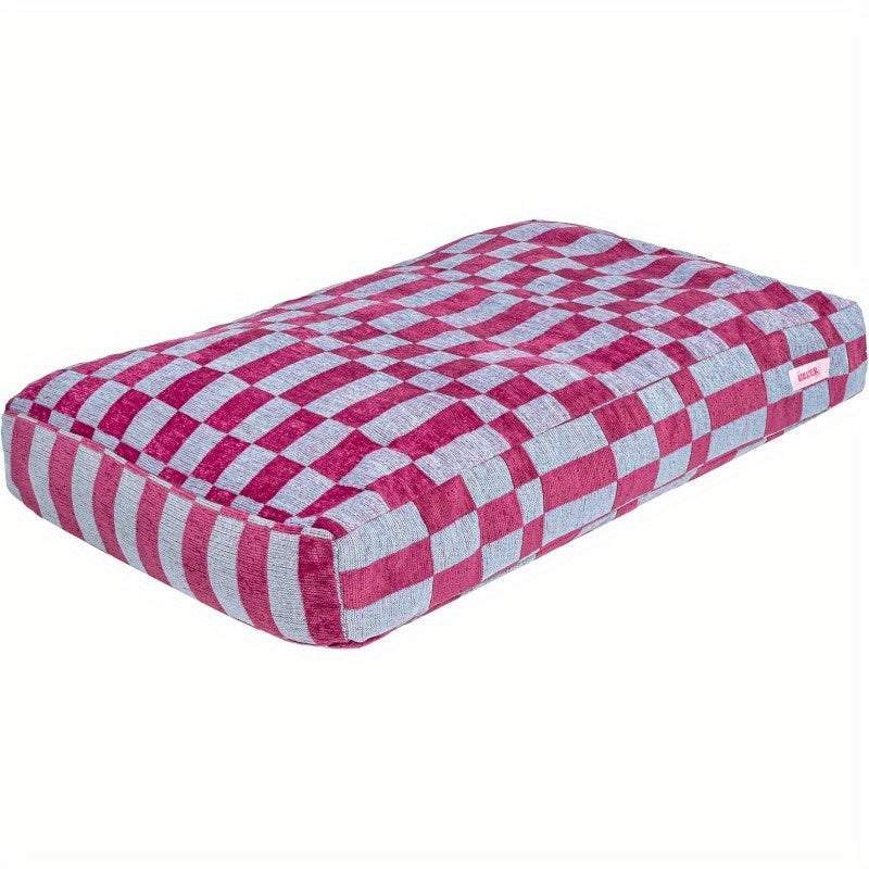 DBD3001CM Mabel 35" x 23" Designer Modern Ultra Soft Reversible Plush Rectangular Pet Bed with Washable Cover Blueberry Check - Durable Synthetic Faux Fur, Extra Small Dog Bed for Puppies, Chihuahuas, Poodles, Small Dog Bed, Stylish Pet Bed, Plush Fabric