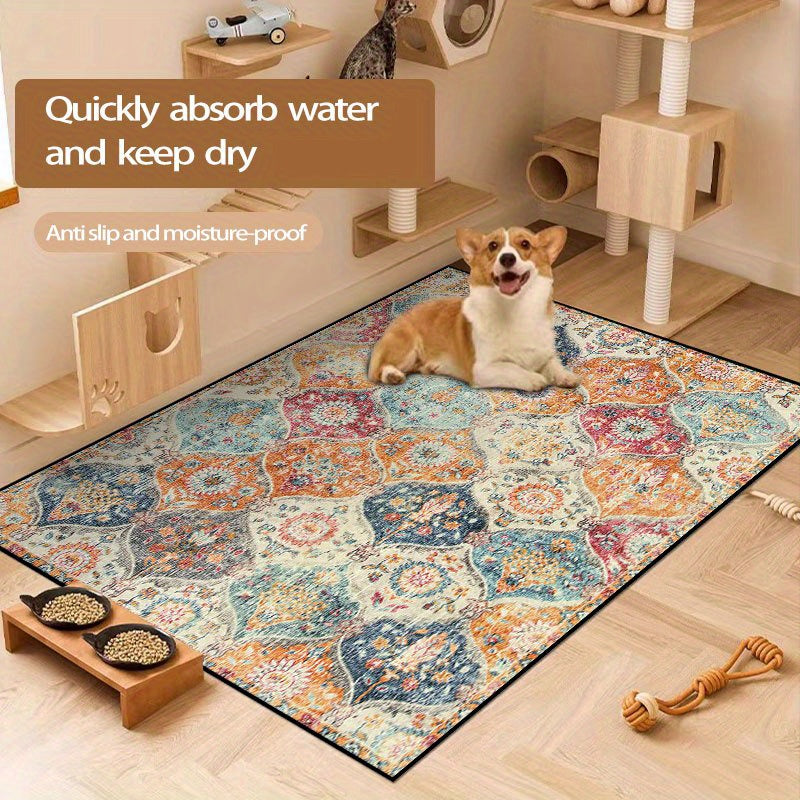 1pc Vintage Bohemian Style Floral Pattern Pet Bed Mat, Short Plush Fun Dog Crate Pad, Easy Clean, Non-Stick, Bite-Resistant, Scratch-Resistant, Cat Litter Mat, Four Seasons Universal, Suitable for Large Dogs and Cats' Crates