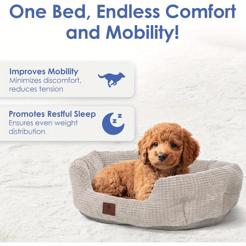 26" Clamshell Cuddler Dog Bed for Medium & Large Dogs - Plush Popcorn Texture, Non-Slip Bottom, Machine Washable, Ultra-Soft Polyester with High-Loft Support, Stylish Pet Bed for Hardwood & Tile Floors, Big Dog Bed, Cozy Indoor Resting, Elegant Pet