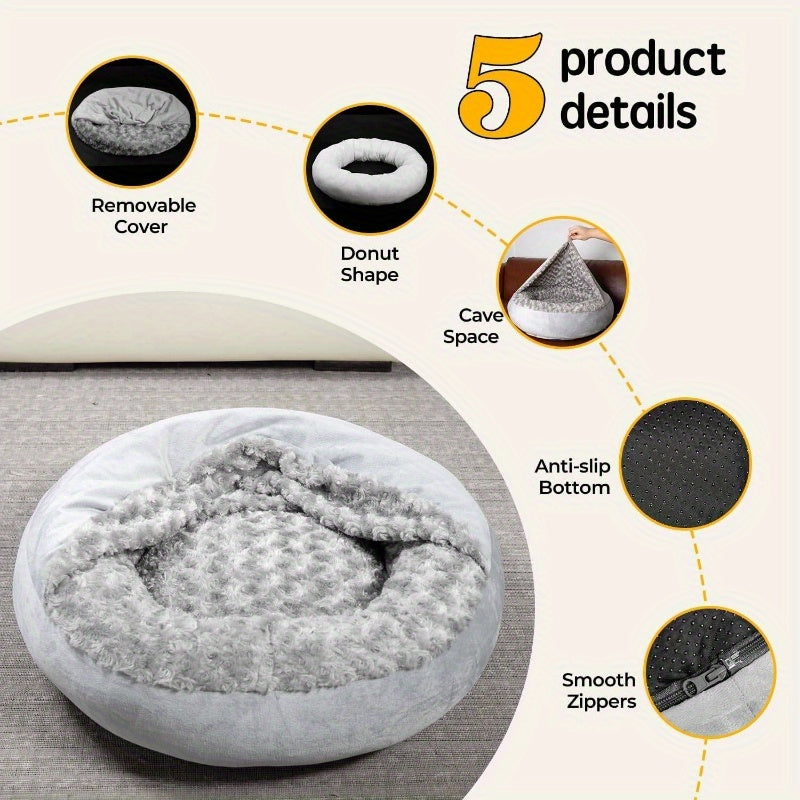Small Dog Bed with Removable Washable Cover - Plush Donut Pet Bed, Non-Slip Bottom, Soft Cushioned Interior, Easy-Clean Crate for Puppies, French Bulldogs, Chihuahuas - Indoor/Outdoor Use, Space-Saving Design - Ideal for Apartments, Homes with Multiple