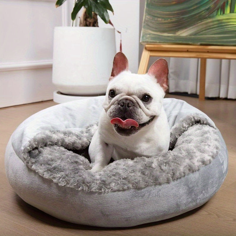 Small Dog Bed with Removable Washable Cover - Plush Donut Pet Bed, Non-Slip Bottom, Soft Cushioned Interior, Easy-Clean Crate for Puppies, French Bulldogs, Chihuahuas - Indoor/Outdoor Use, Space-Saving Design - Ideal for Apartments, Homes with Multiple