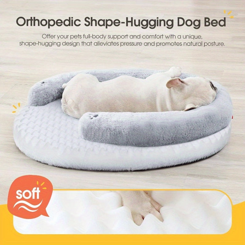 Pet Soft CuddleNest Orthopedic Dog Bed Small Medium Size Dog, High Quality Supportive Foam Cat Couch Bolster Pet Bed with Pillow, Removable Washable Cover, NonSlip Bottom, Grey