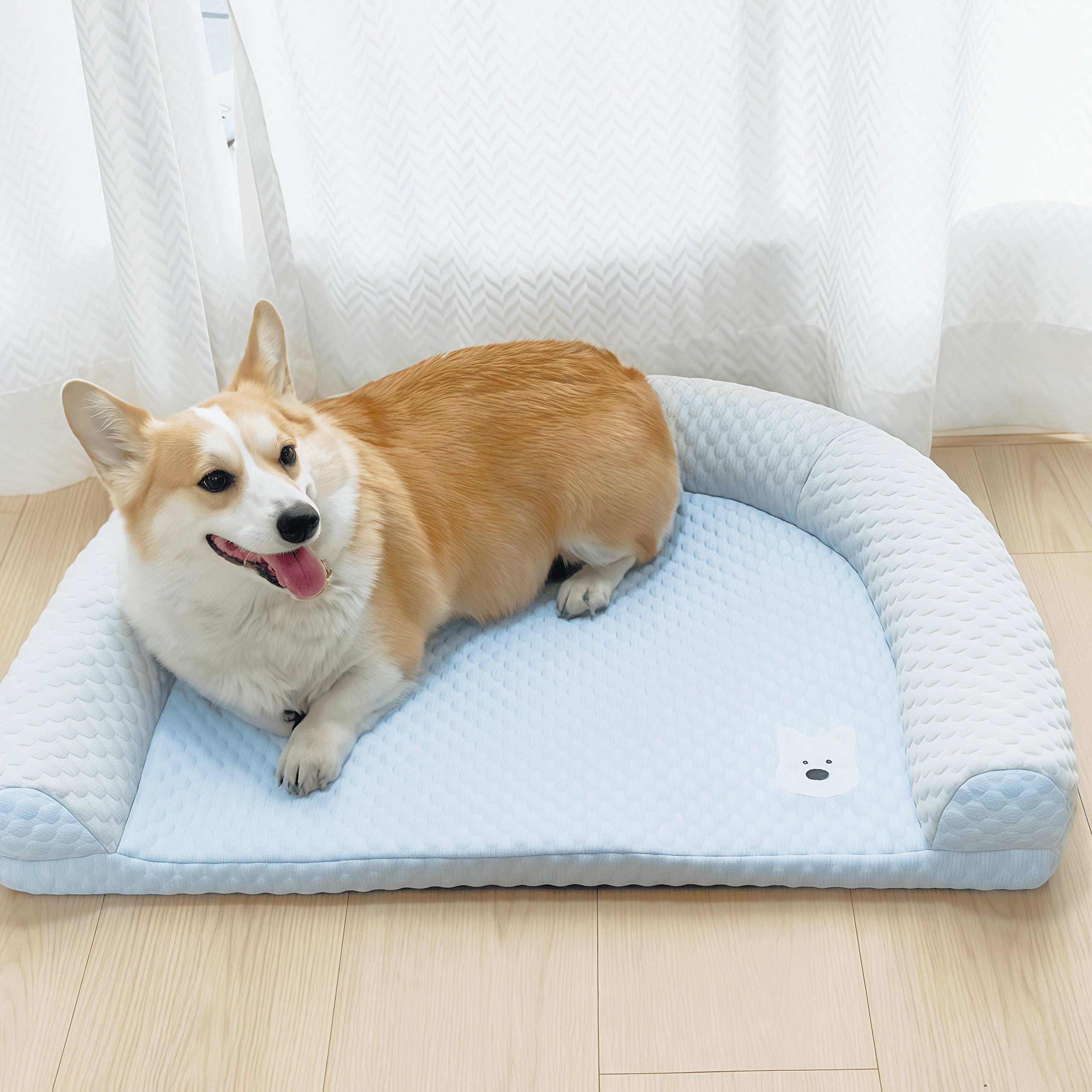 Polka Dot Dog Bed with Pillow - All-Season Hot/Cold Oval Pet Mat, Washable Striped Design for Medium/Small Dogs, Cool Soft Dog Nest Pad, Essential Summer Cooling Bed for Small to Medium Dogs