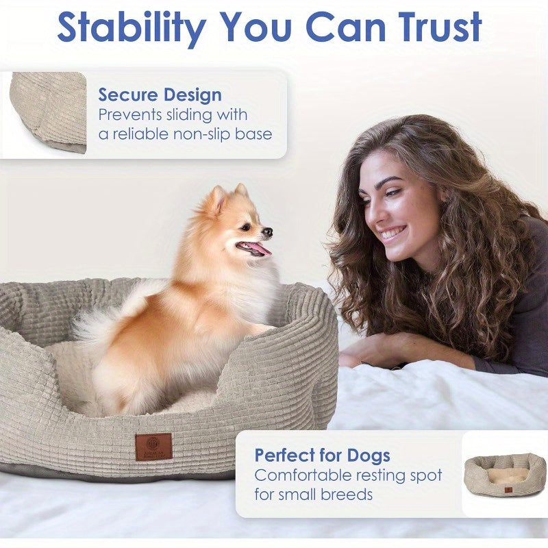 26" Clamshell Cuddler Dog Bed for Medium & Large Dogs - Plush Popcorn Texture, Non-Slip Bottom, Machine Washable, Ultra-Soft Polyester with High-Loft Support, Stylish Pet Bed for Hardwood & Tile Floors, Big Dog Bed, Cozy Indoor Resting, Elegant Pet