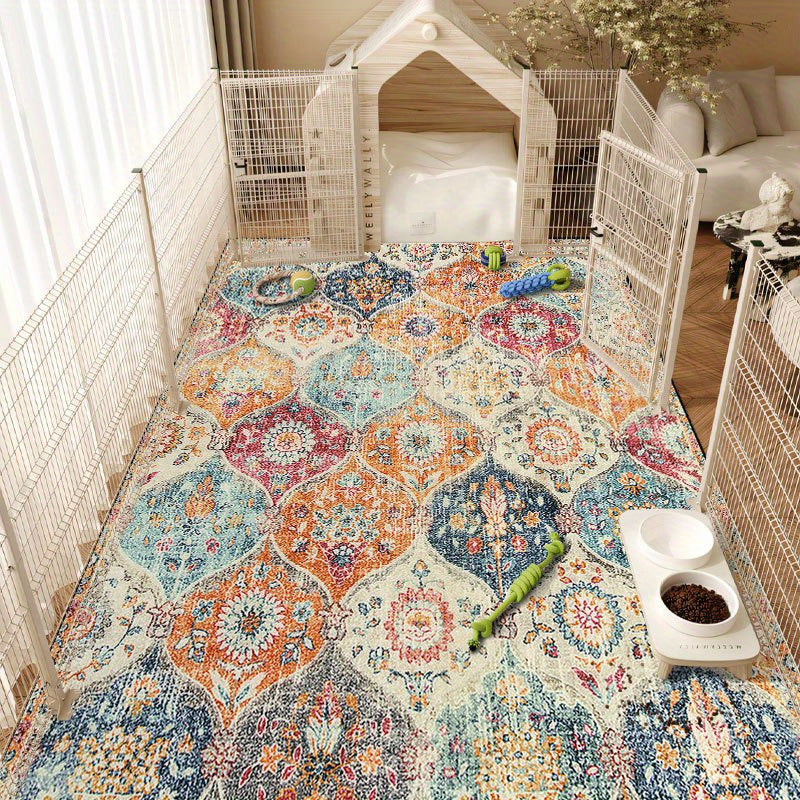 1pc Vintage Bohemian Style Floral Pattern Pet Bed Mat, Short Plush Fun Dog Crate Pad, Easy Clean, Non-Stick, Bite-Resistant, Scratch-Resistant, Cat Litter Mat, Four Seasons Universal, Suitable for Large Dogs and Cats' Crates