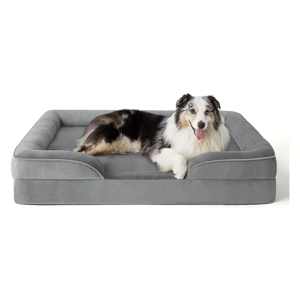 Large Dog Bed with Memory Foam, Rectangular Polyester Pet Bed for Deep Sleep, Assembled, Gray, Ideal for Small, Medium, and Large Breeds, Comfortable Dog Bed | Modern Dog Bed | Durable Dog Bed, Dog Beds