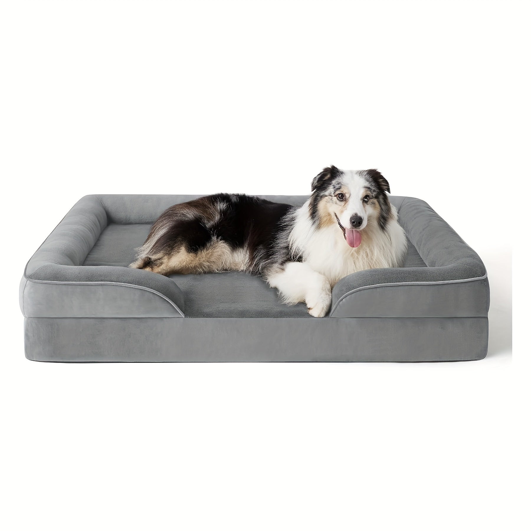 Large Dog Bed with Memory Foam, Rectangular Polyester Pet Bed for Deep Sleep, Assembled, Gray, Ideal for Small, Medium, and Large Breeds, Comfortable Dog Bed | Modern Dog Bed | Durable Dog Bed, Dog Beds