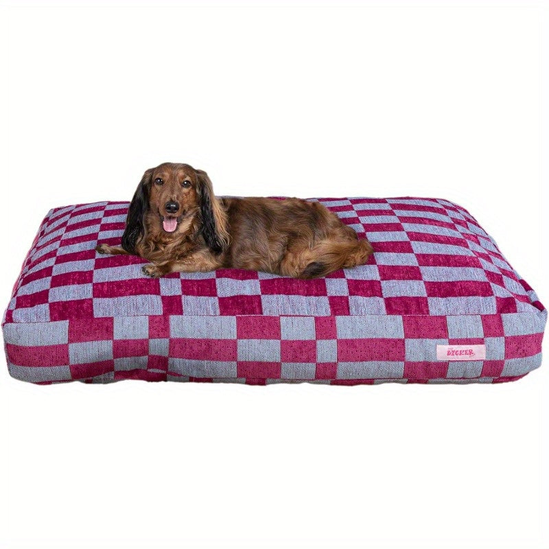 DBD3001CM Mabel 35" x 23" Designer Modern Ultra Soft Reversible Plush Rectangular Pet Bed with Washable Cover Blueberry Check - Durable Synthetic Faux Fur, Extra Small Dog Bed for Puppies, Chihuahuas, Poodles, Small Dog Bed, Stylish Pet Bed, Plush Fabric