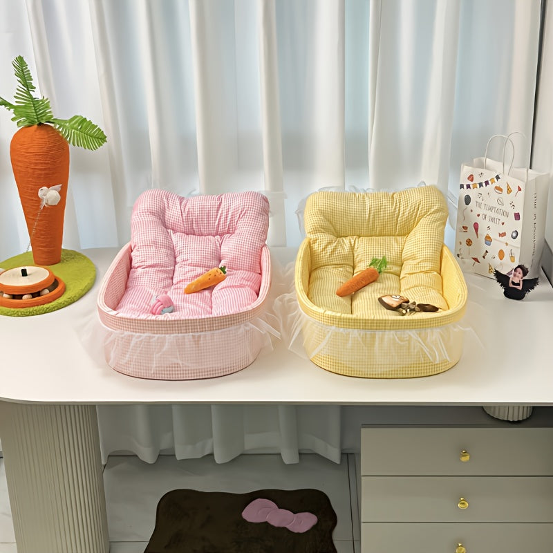 Adorable Princess Cat Sofa Bed - Soft, Washable & Removable Pet Bed with Ruffled Edges, Non-Slip Design, Oval Shape, Multi-Color Options for Cats and Small Dogs, Vintage Style Home Decor, Plush Pet Furniture