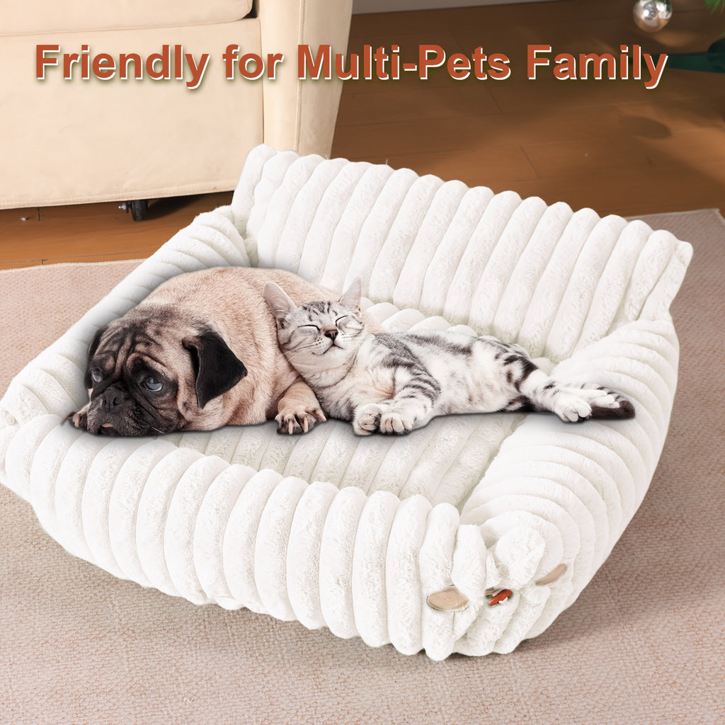 KYLINSURE Fluffy Cat Sofa Bed - Detachable & Washable Pet Bed with Striped Design, Beige/Pink/Gray/Green/Brown, Soft Cushioned Lounge Chair for Cats & Puppies, Durable Indoor/Outdoor Use, Cat Furniture Bed, Cozy Pet Furniture, Plush Pet Furniture,