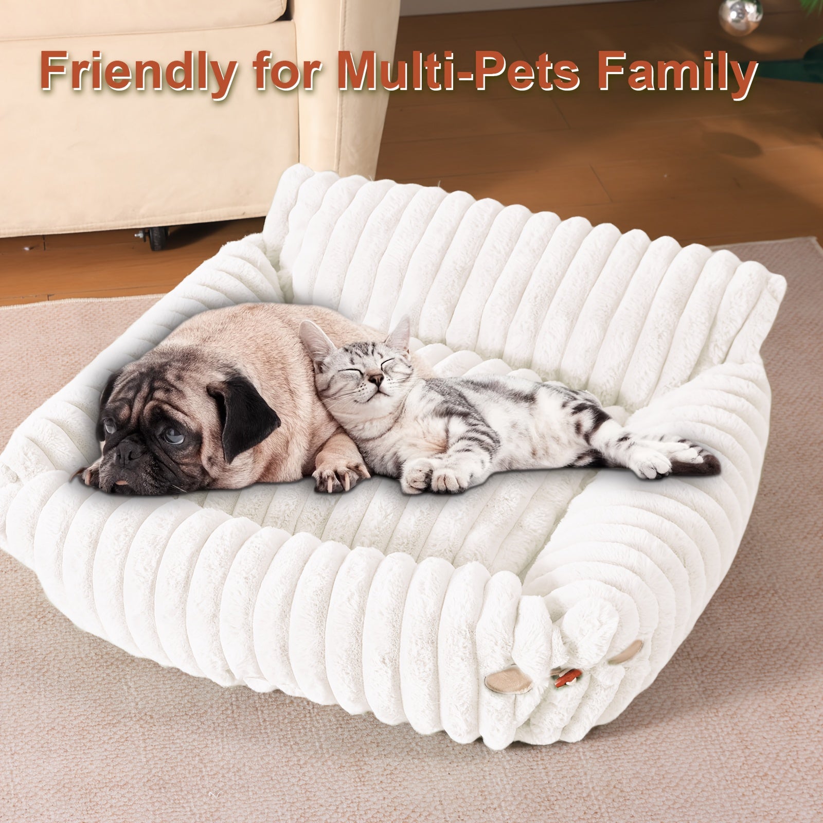 KYLINSURE Fluffy Cat Sofa Bed - Detachable & Washable Pet Bed with Striped Design, Beige/Pink/Gray/Green/Brown, Soft Cushioned Lounge Chair for Cats & Puppies, Durable Indoor/Outdoor Use, Cat Furniture Bed, Cozy Pet Furniture, Plush Pet Furniture,