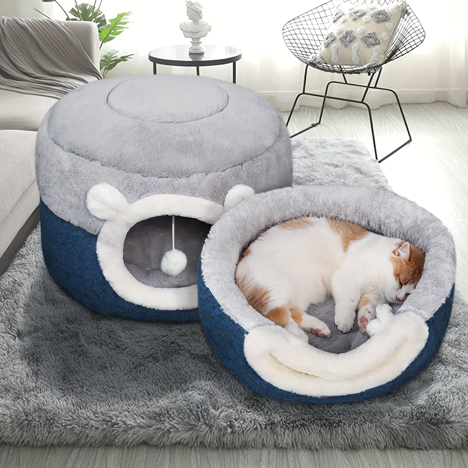 Calming Cat Bed for Indoor Cats - Small Cat Houes, 20 Inch, Washable, Non-Slip Round Fluffy Plush Pet Bed, Cylindrical Dog Bed for Pets Up to 15 Pounds