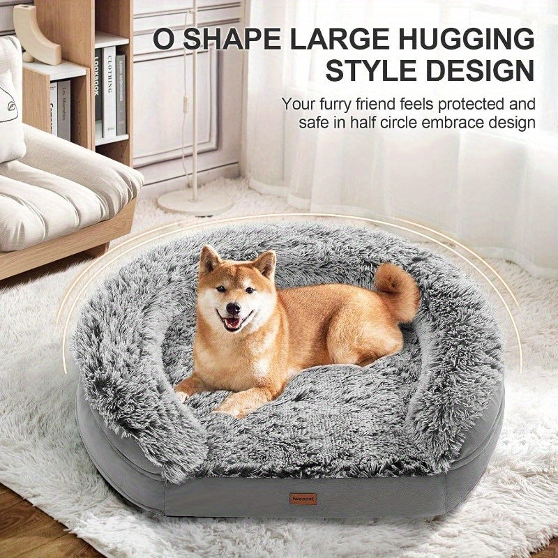 3.7 Inch Thickened Orthopedic Dog Bed for Extra Large Dogs - 28D EggCrate Foam, Removable Washable Cover, Lining, HalfRound Design with 3D Dog Sofa Bed for Puppy & Senior Sick Dogs