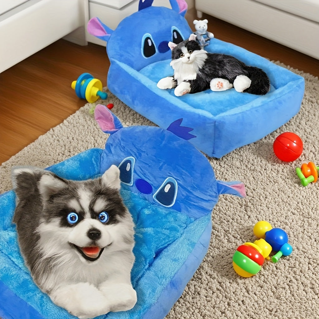 Disney Stitch All-Season Pet Sofa - Fluffy Dog Bed for Puppy & Kitten, Non-Slip Bottom, Removable Washable Cover, Supportive Cartoon Design Dog & Cat Bed, Cute Pet Home Gift for Dog Lovers, Small Dog Bed, Playful Design, Polyester Fabric