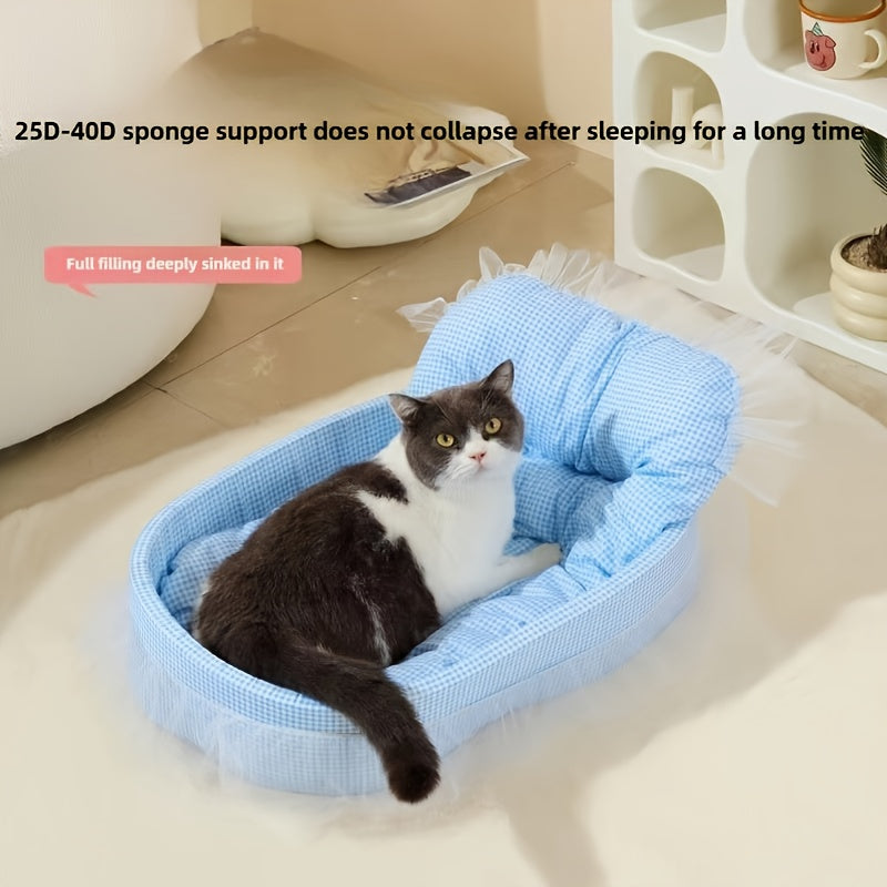 Adorable Princess Cat Sofa Bed - Soft, Washable & Removable Pet Bed with Ruffled Edges, Non-Slip Design, Oval Shape, Multi-Color Options for Cats and Small Dogs, Vintage Style Home Decor, Plush Pet Furniture
