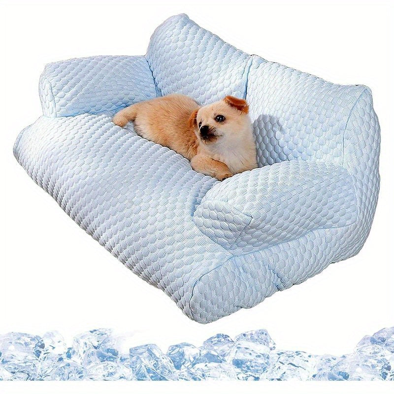 Ice Sliky Fiber Fabric Cooling Pet Bed, Breathable Washable Dog Sofa and Summer Sleep Mattress for Small/Medium/Large Cats & Dogs, Portable Dog Bed, Dog Bed Covers Washable, Dog Bed with Pillow, Dog Bed Cosy, Heavy Duty Dog Bed, Dog Lounge Bed, Extra
