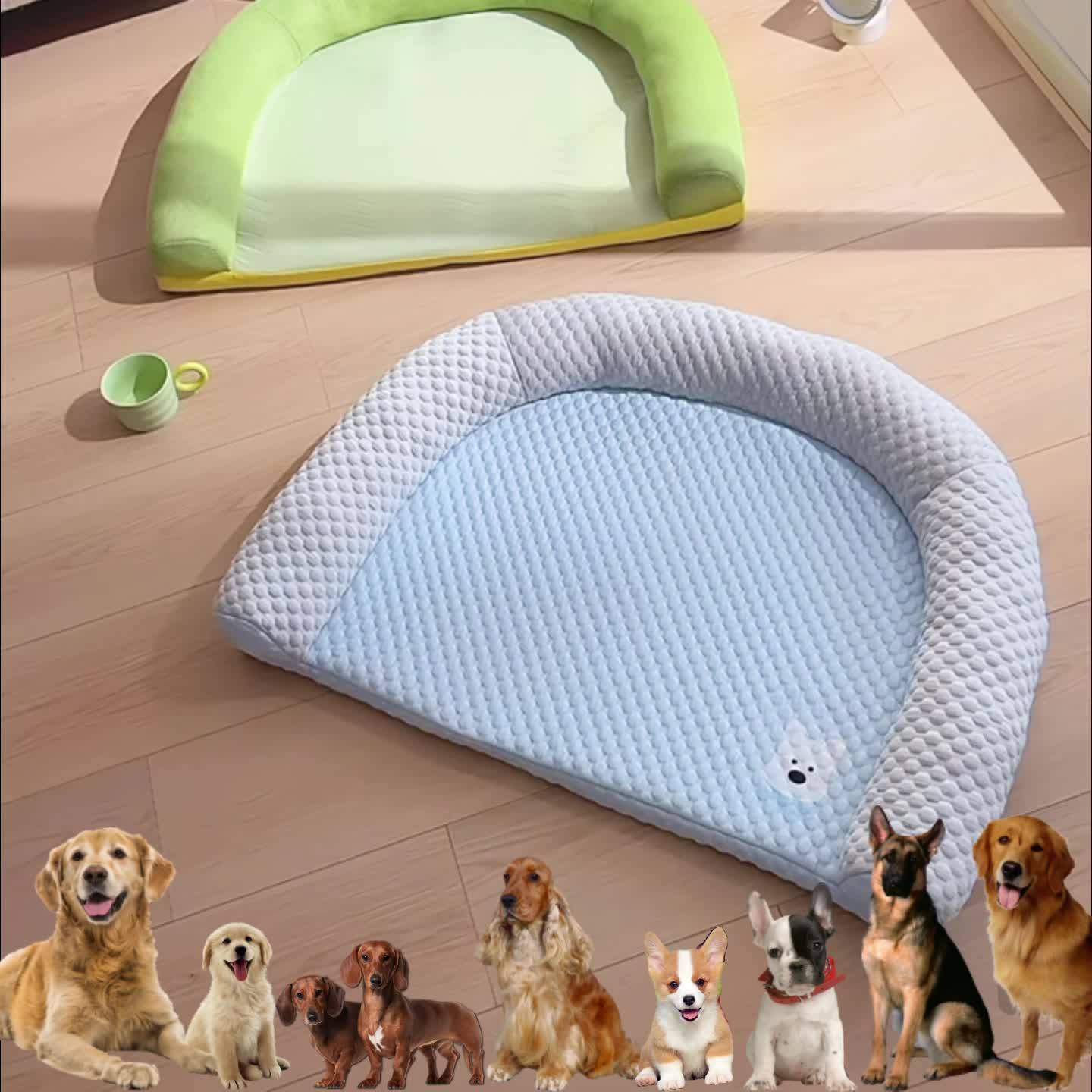 Polka Dot Dog Bed with Pillow - All-Season Hot/Cold Oval Pet Mat, Washable Striped Design for Medium/Small Dogs, Cool Soft Dog Nest Pad, Essential Summer Cooling Bed for Small to Medium Dogs
