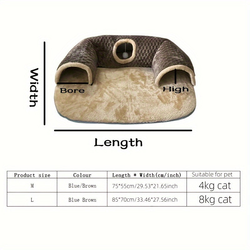 2-in-1 Cozy Cat Play Tunnel & Bed - Non-Slip, Easy Install Pet House with Soft Polyester Fiber Fill