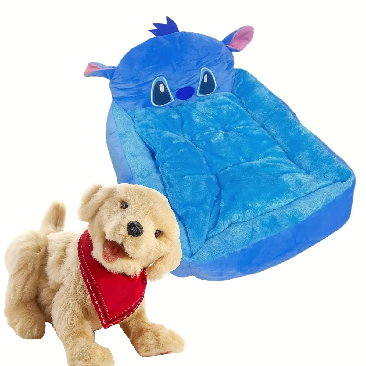 Disney Stitch All-Season Pet Sofa - Fluffy Dog Bed for Puppy & Kitten, Non-Slip Bottom, Removable Washable Cover, Supportive Cartoon Design Dog & Cat Bed, Cute Pet Home Gift for Dog Lovers, Small Dog Bed, Playful Design, Polyester Fabric