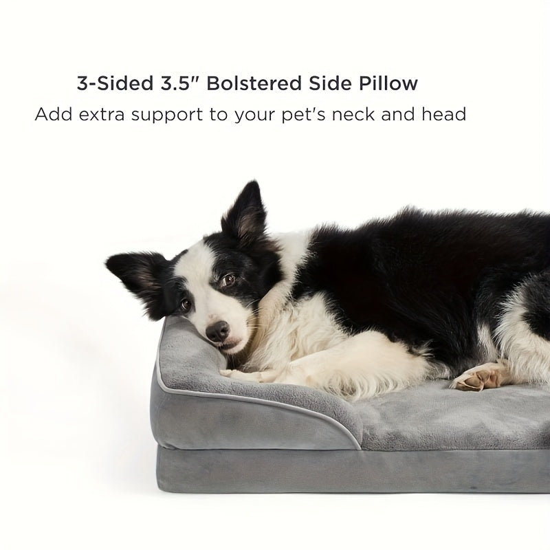 Large Dog Bed with Memory Foam, Rectangular Polyester Pet Bed for Deep Sleep, Assembled, Gray, Ideal for Small, Medium, and Large Breeds, Comfortable Dog Bed | Modern Dog Bed | Durable Dog Bed, Dog Beds