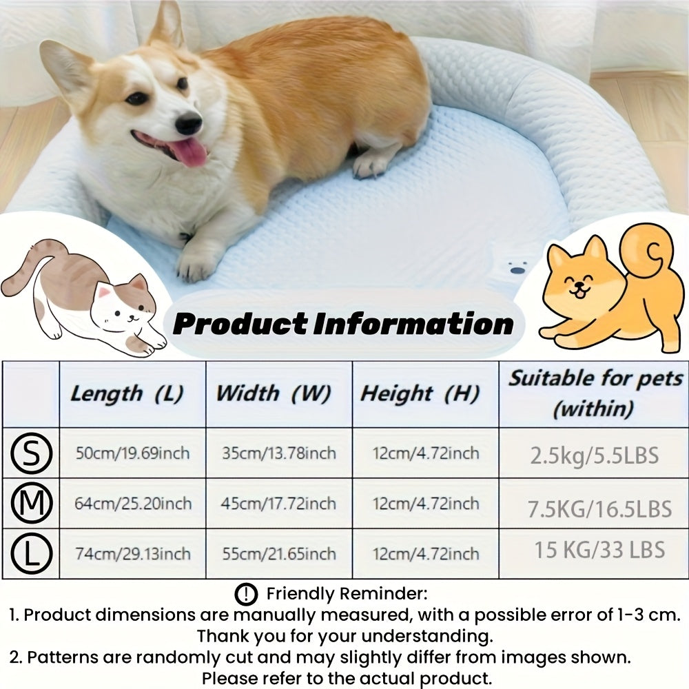 Polka Dot Dog Bed with Pillow - All-Season Hot/Cold Oval Pet Mat, Washable Striped Design for Medium/Small Dogs, Cool Soft Dog Nest Pad, Essential Summer Cooling Bed for Small to Medium Dogs