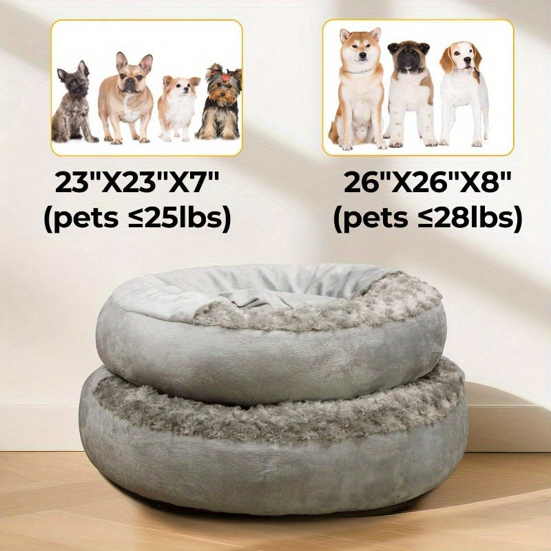 Small Dog Bed with Removable Washable Cover - Plush Donut Pet Bed, Non-Slip Bottom, Soft Cushioned Interior, Easy-Clean Crate for Puppies, French Bulldogs, Chihuahuas - Indoor/Outdoor Use, Space-Saving Design - Ideal for Apartments, Homes with Multiple
