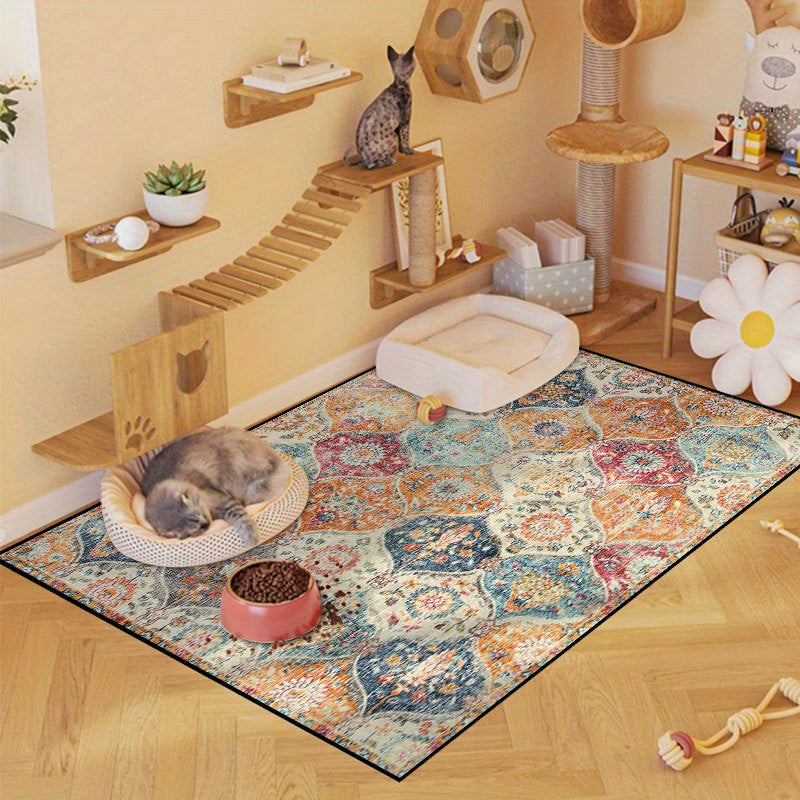 1pc Vintage Bohemian Style Floral Pattern Pet Bed Mat, Short Plush Fun Dog Crate Pad, Easy Clean, Non-Stick, Bite-Resistant, Scratch-Resistant, Cat Litter Mat, Four Seasons Universal, Suitable for Large Dogs and Cats' Crates