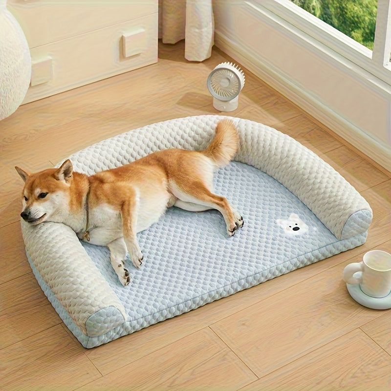Polka Dot Dog Bed with Pillow - All-Season Hot/Cold Oval Pet Mat, Washable Striped Design for Medium/Small Dogs, Cool Soft Dog Nest Pad, Essential Summer Cooling Bed for Small to Medium Dogs