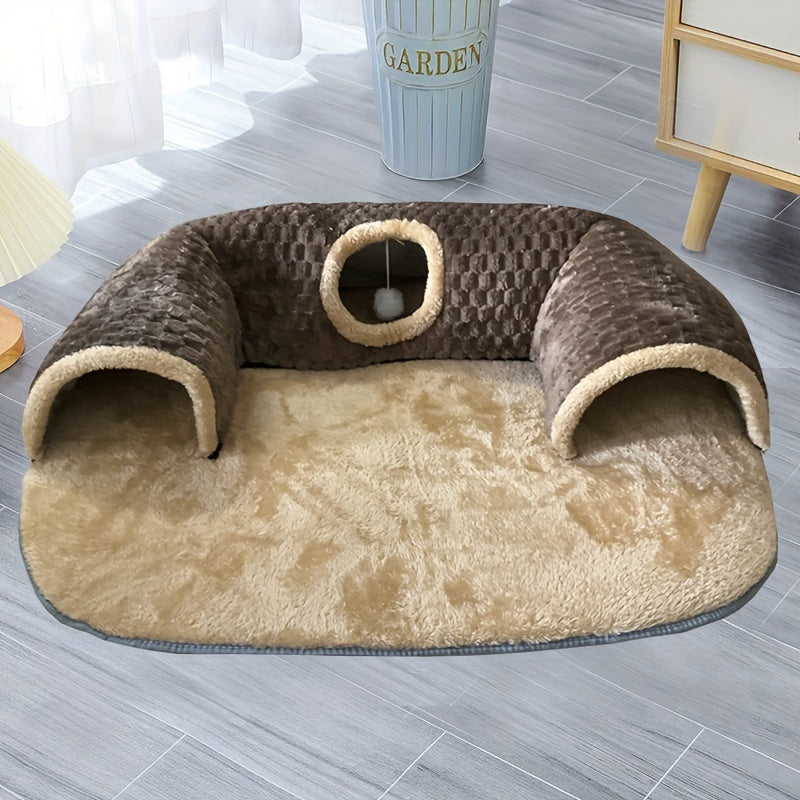 2-in-1 Cozy Cat Play Tunnel & Bed - Non-Slip, Easy Install Pet House with Soft Polyester Fiber Fill