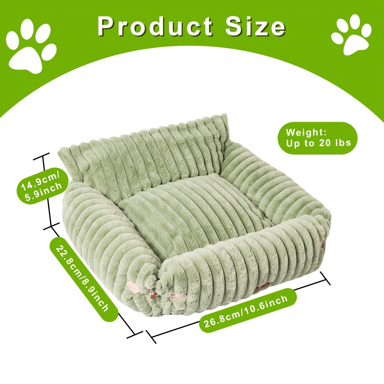 KYLINSURE Fluffy Cat Sofa Bed - Detachable & Washable Pet Bed with Striped Design, Beige/Pink/Gray/Green/Brown, Soft Cushioned Lounge Chair for Cats & Puppies, Durable Indoor/Outdoor Use, Cat Furniture Bed, Cozy Pet Furniture, Plush Pet Furniture,