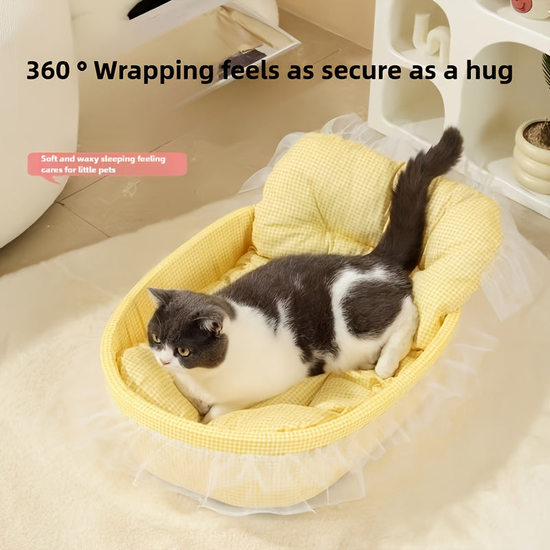 Adorable Princess Cat Sofa Bed - Soft, Washable & Removable Pet Bed with Ruffled Edges, Non-Slip Design, Oval Shape, Multi-Color Options for Cats and Small Dogs, Vintage Style Home Decor, Plush Pet Furniture