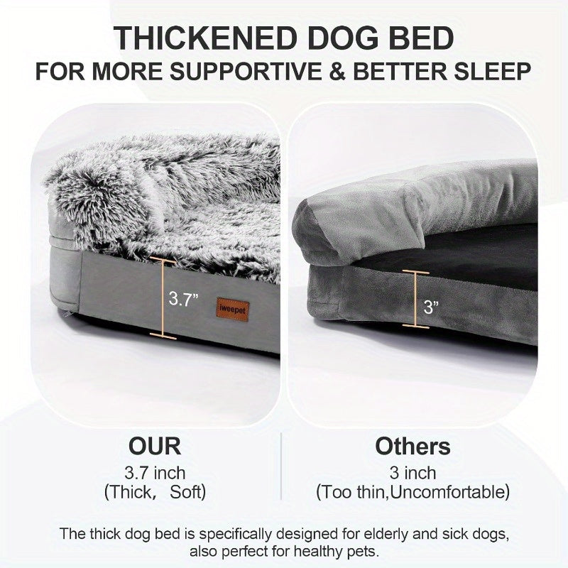 3.7 Inch Thickened Orthopedic Dog Bed for Extra Large Dogs - 28D EggCrate Foam, Removable Washable Cover, Lining, HalfRound Design with 3D Dog Sofa Bed for Puppy & Senior Sick Dogs