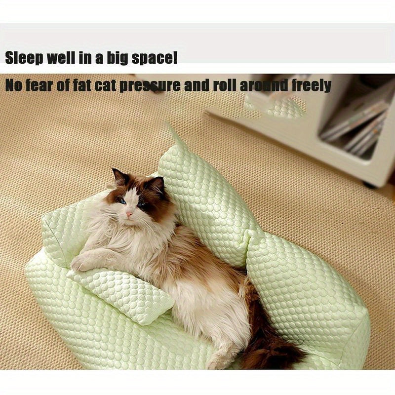 Ice Sliky Fiber Fabric Cooling Pet Bed, Breathable Washable Dog Sofa and Summer Sleep Mattress for Small/Medium/Large Cats & Dogs, Portable Dog Bed, Dog Bed Covers Washable, Dog Bed with Pillow, Dog Bed Cosy, Heavy Duty Dog Bed, Dog Lounge Bed, Extra
