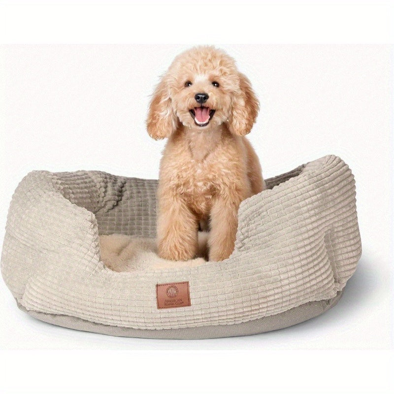 26" Clamshell Cuddler Dog Bed for Medium & Large Dogs - Plush Popcorn Texture, Non-Slip Bottom, Machine Washable, Ultra-Soft Polyester with High-Loft Support, Stylish Pet Bed for Hardwood & Tile Floors, Big Dog Bed, Cozy Indoor Resting, Elegant Pet