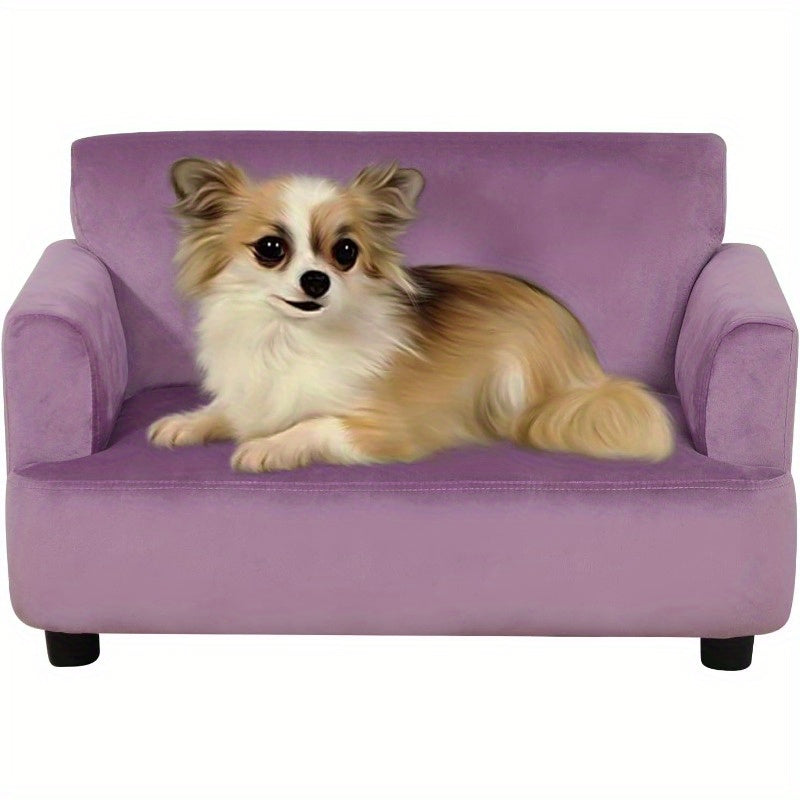 Purple Faux Fur Dog Bed & Cat Couch - Soft Velvet Fabric with Wooden Frame, Cozy Pet Sofa for Small Puppies, Plush Cushioned Design, Perfect for Indoor Relaxation, Cozy Home Decor, Plush Pet Furniture, Pet Lover Gift