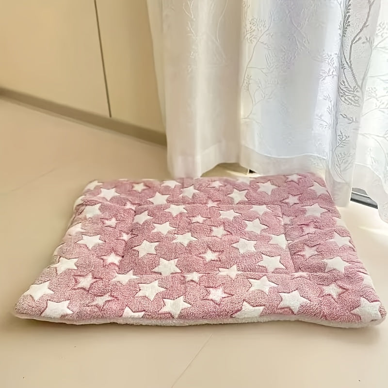 Extra Thick Warm Plush Cat Blanket - Soft Polyester Rectangular Pet Bed with Star Pattern, Cozy Winter Bedding for Cats, Durable & Easy-Care Home Decor, Indoor Pet Comfort | Star Pattern Bed | Fluffy Texture, Cat Bed