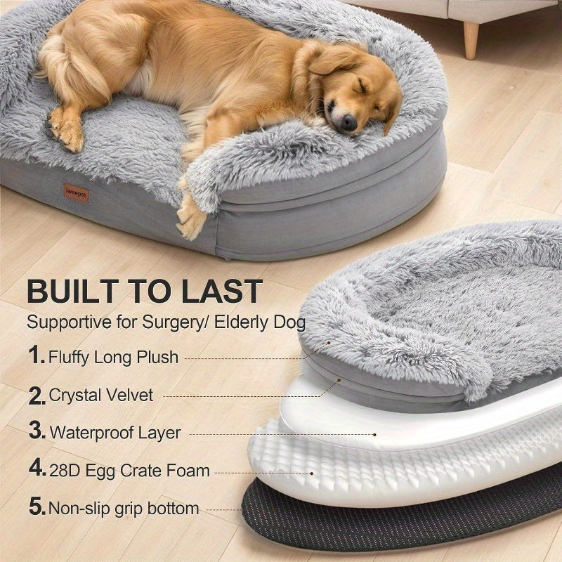 3.7 Inch Thickened Orthopedic Dog Bed for Extra Large Dogs - 28D EggCrate Foam, Removable Washable Cover, Lining, HalfRound Design with 3D Dog Sofa Bed for Puppy & Senior Sick Dogs