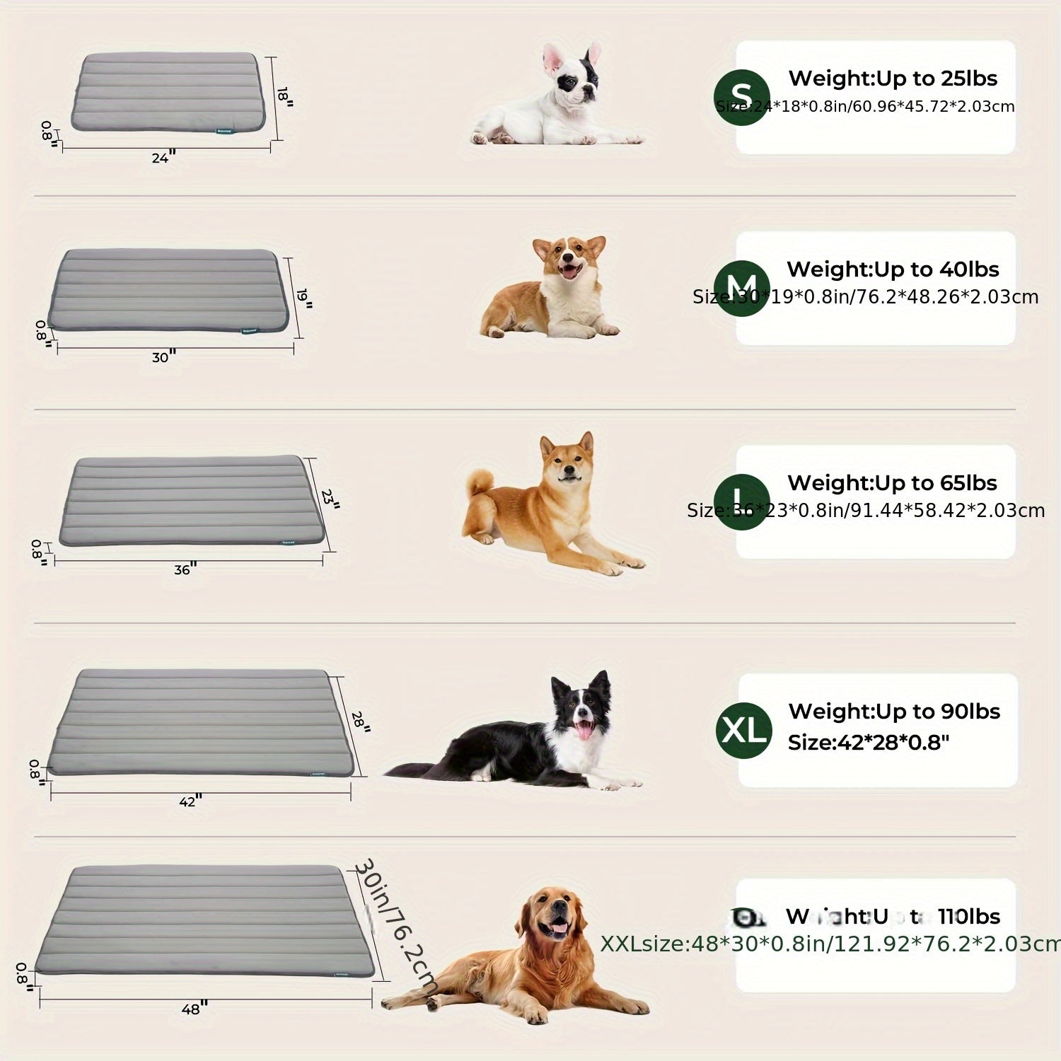 Extra Large Non-Slip High Quality Dog Bed Mat - Heavy Duty Pet Cushion with Soft Surface, Washable Spillproof Mat for Large, Medium, Small, Extra Small Dogs - All-Breed Indoor/Outdoor Bedding for,, Floors - Ideal for Crate or Free Space - Beige & Gray
