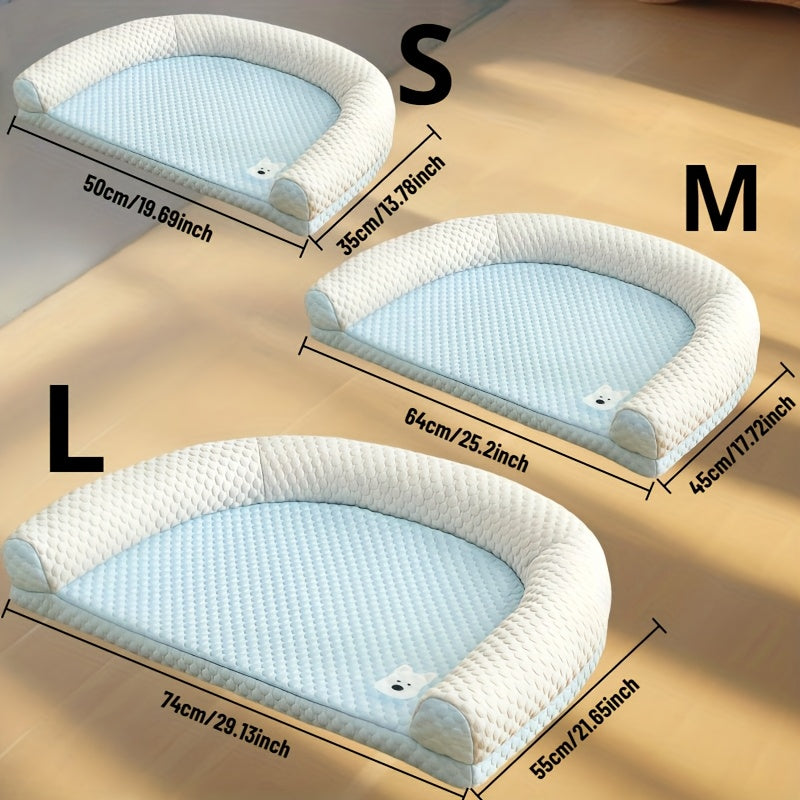 Polka Dot Dog Bed with Pillow - All-Season Hot/Cold Oval Pet Mat, Washable Striped Design for Medium/Small Dogs, Cool Soft Dog Nest Pad, Essential Summer Cooling Bed for Small to Medium Dogs