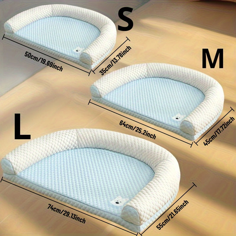 Polka Dot Dog Bed with Pillow - All-Season Hot/Cold Oval Pet Mat, Washable Striped Design for Medium/Small Dogs, Cool Soft Dog Nest Pad, Essential Summer Cooling Bed for Small to Medium Dogs