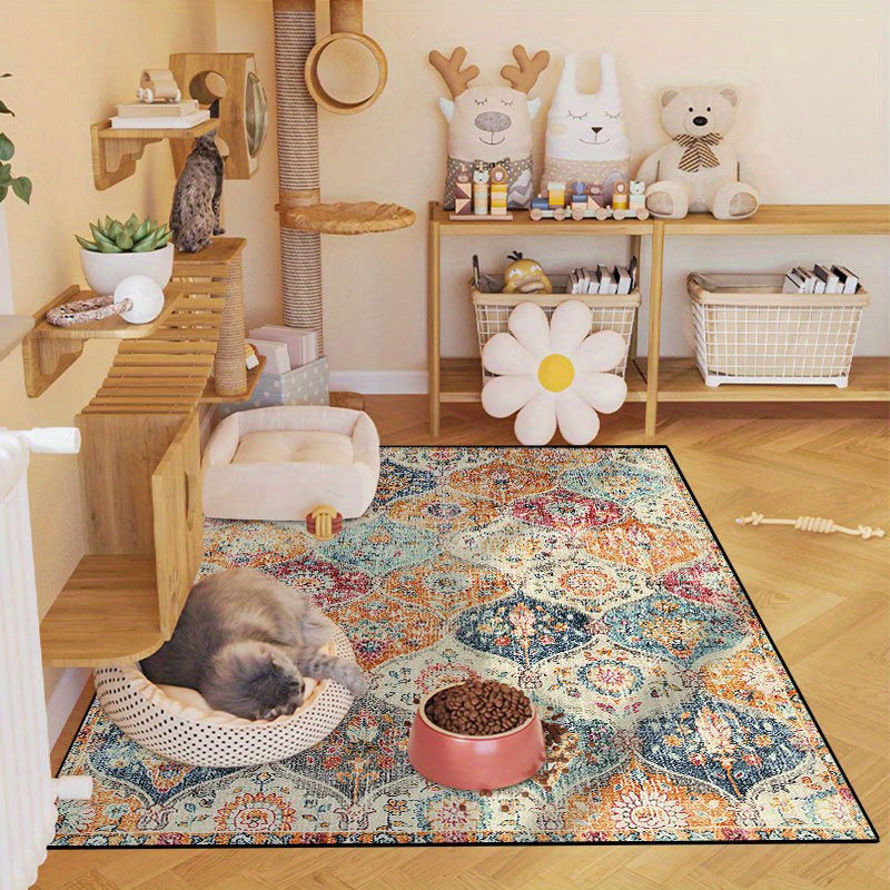1pc Vintage Bohemian Style Floral Pattern Pet Bed Mat, Short Plush Fun Dog Crate Pad, Easy Clean, Non-Stick, Bite-Resistant, Scratch-Resistant, Cat Litter Mat, Four Seasons Universal, Suitable for Large Dogs and Cats' Crates