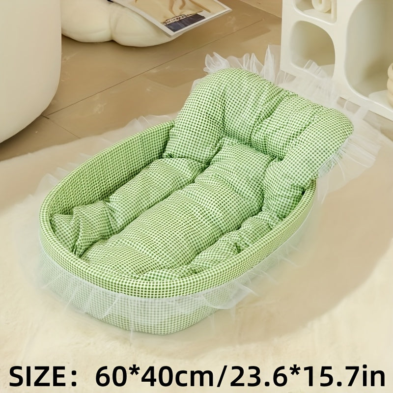 1pc Soft Plaid Cat Bed - Cozy Rectangular Pet Bed with Plush Cushion, Breathable Polyester Material in Pink, Blue, Green, Yellow - Ideal for Small to Medium Pets, Playful Pet Decor, Cat Bed Accessories, Pet Comfort, Stylish Pet Accessory, Durable Pet