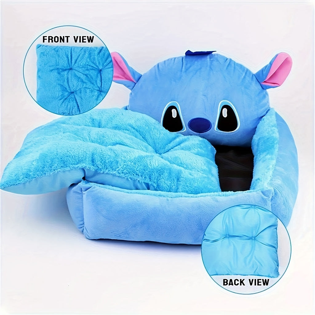 Disney Stitch All-Season Pet Sofa - Fluffy Dog Bed for Puppy & Kitten, Non-Slip Bottom, Removable Washable Cover, Supportive Cartoon Design Dog & Cat Bed, Cute Pet Home Gift for Dog Lovers, Small Dog Bed, Playful Design, Polyester Fabric