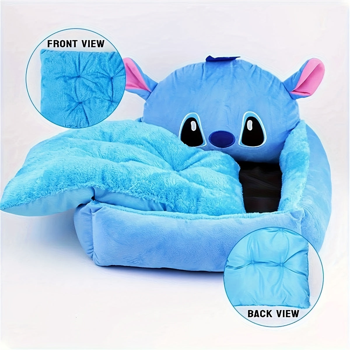 Disney Stitch All-Season Pet Sofa - Fluffy Dog Bed for Puppy & Kitten, Non-Slip Bottom, Removable Washable Cover, Supportive Cartoon Design Dog & Cat Bed, Cute Pet Home Gift for Dog Lovers, Small Dog Bed, Playful Design, Polyester Fabric