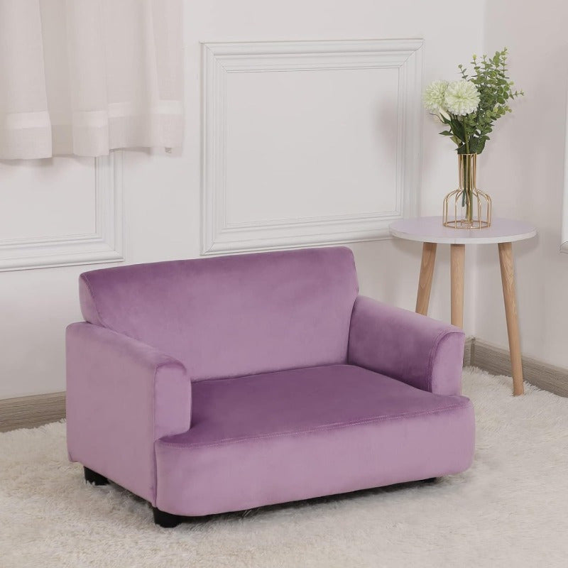 Purple Faux Fur Dog Bed & Cat Couch - Soft Velvet Fabric with Wooden Frame, Cozy Pet Sofa for Small Puppies, Plush Cushioned Design, Perfect for Indoor Relaxation, Cozy Home Decor, Plush Pet Furniture, Pet Lover Gift