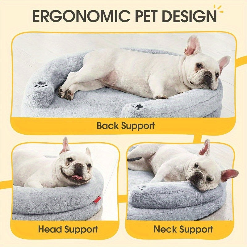 Pet Soft CuddleNest Orthopedic Dog Bed Small Medium Size Dog, High Quality Supportive Foam Cat Couch Bolster Pet Bed with Pillow, Removable Washable Cover, NonSlip Bottom, Grey