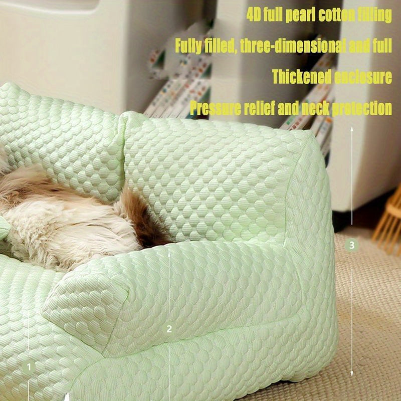 Ice Sliky Fiber Fabric Cooling Pet Bed, Breathable Washable Dog Sofa and Summer Sleep Mattress for Small/Medium/Large Cats & Dogs, Portable Dog Bed, Dog Bed Covers Washable, Dog Bed with Pillow, Dog Bed Cosy, Heavy Duty Dog Bed, Dog Lounge Bed, Extra
