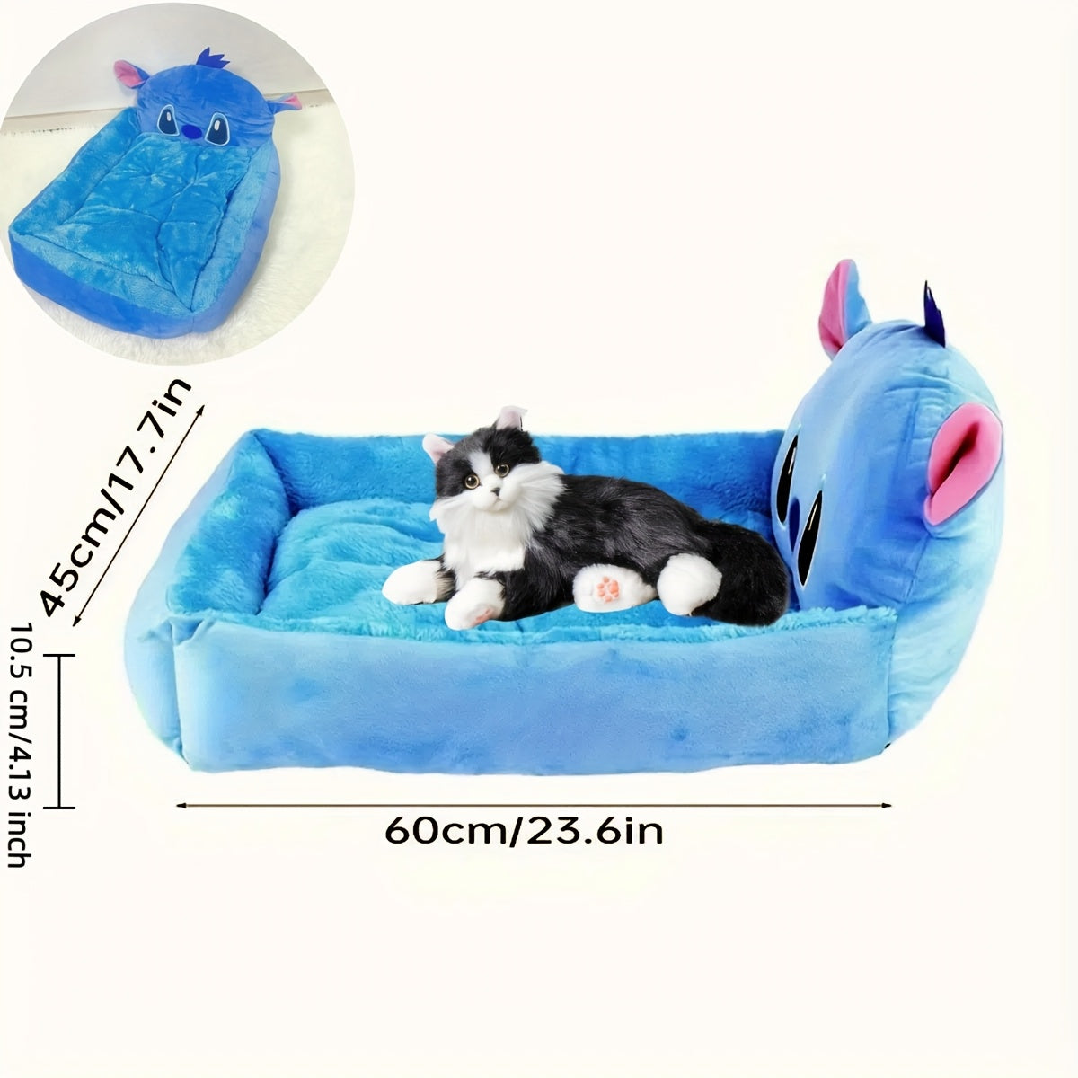 Disney Stitch All-Season Pet Sofa - Fluffy Dog Bed for Puppy & Kitten, Non-Slip Bottom, Removable Washable Cover, Supportive Cartoon Design Dog & Cat Bed, Cute Pet Home Gift for Dog Lovers, Small Dog Bed, Playful Design, Polyester Fabric