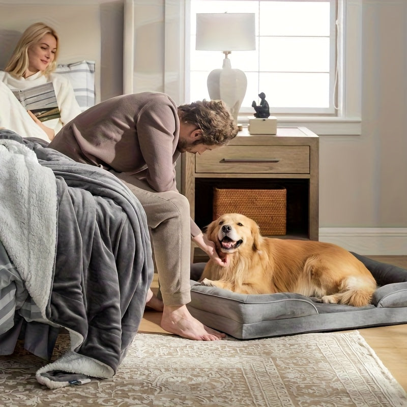Large Dog Bed with Memory Foam, Rectangular Polyester Pet Bed for Deep Sleep, Assembled, Gray, Ideal for Small, Medium, and Large Breeds, Comfortable Dog Bed | Modern Dog Bed | Durable Dog Bed, Dog Beds