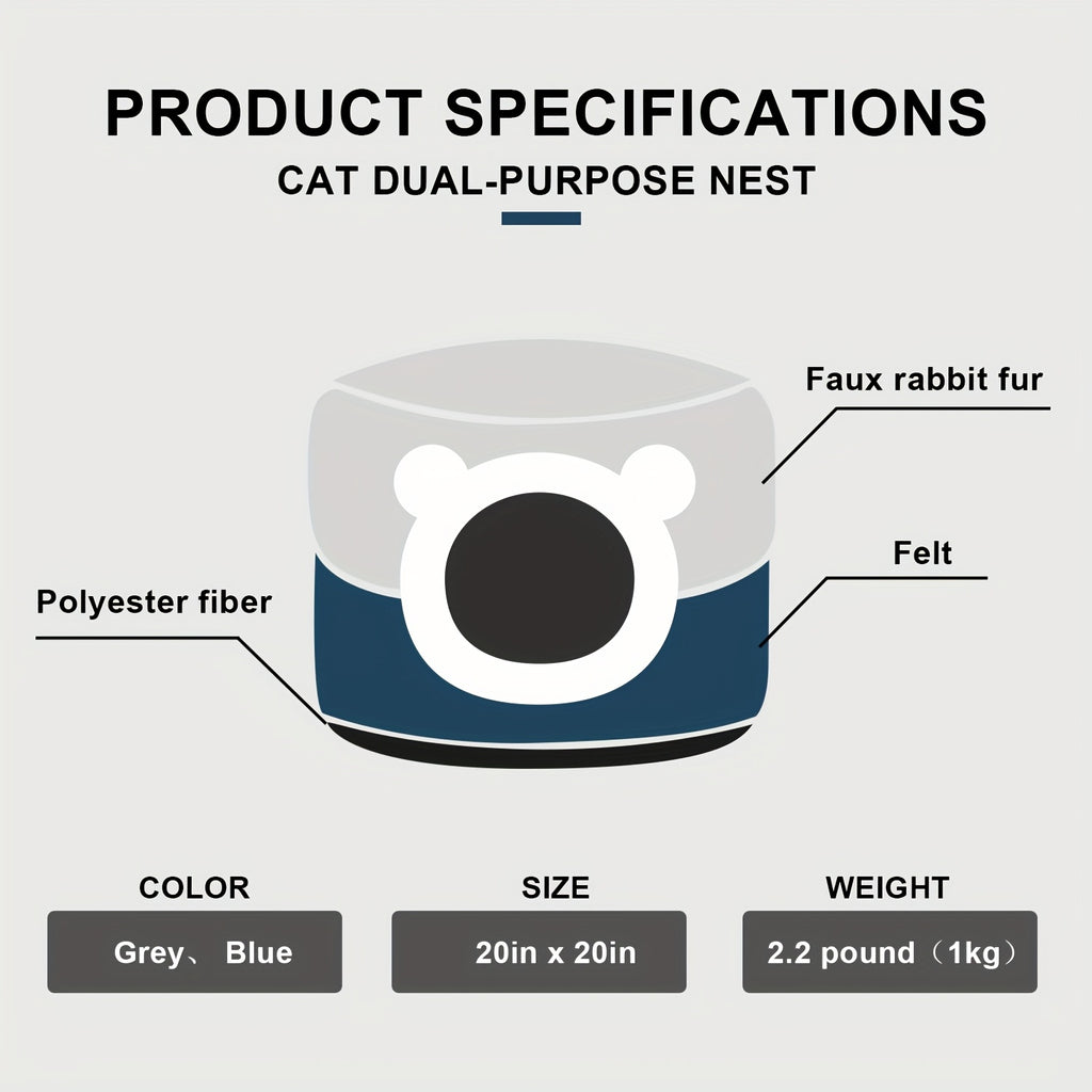 Calming Cat Bed for Indoor Cats - Small Cat Houes, 20 Inch, Washable, Non-Slip Round Fluffy Plush Pet Bed, Cylindrical Dog Bed for Pets Up to 15 Pounds